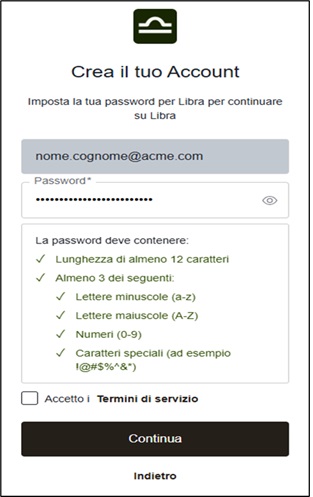 impostazione password Libra
